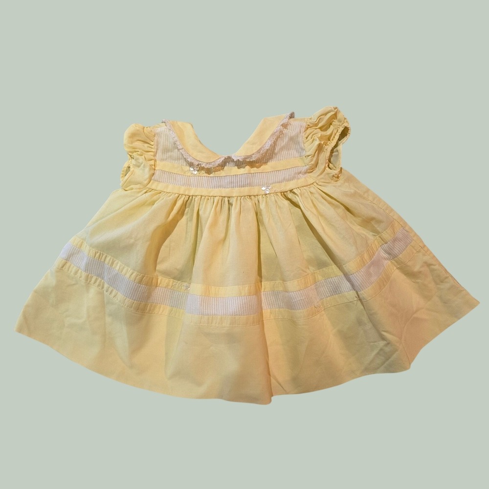 Baby Togs Vintage Sun Dress Kids 18M Yellow Peter Pan Collar Lace Trim